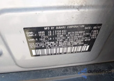 2017 Subaru Outback 2.5I Premium z USA, uszkodzony, nr VIN 4S4BSACC0H3411578